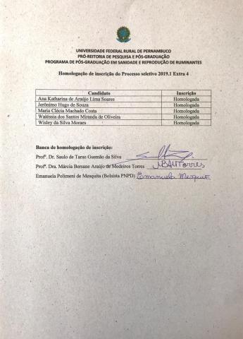 Homologação das Inscrições do Edital Extra do Programa de Pós-Graduação em Sanidade e Reprodução de Ruminantes
